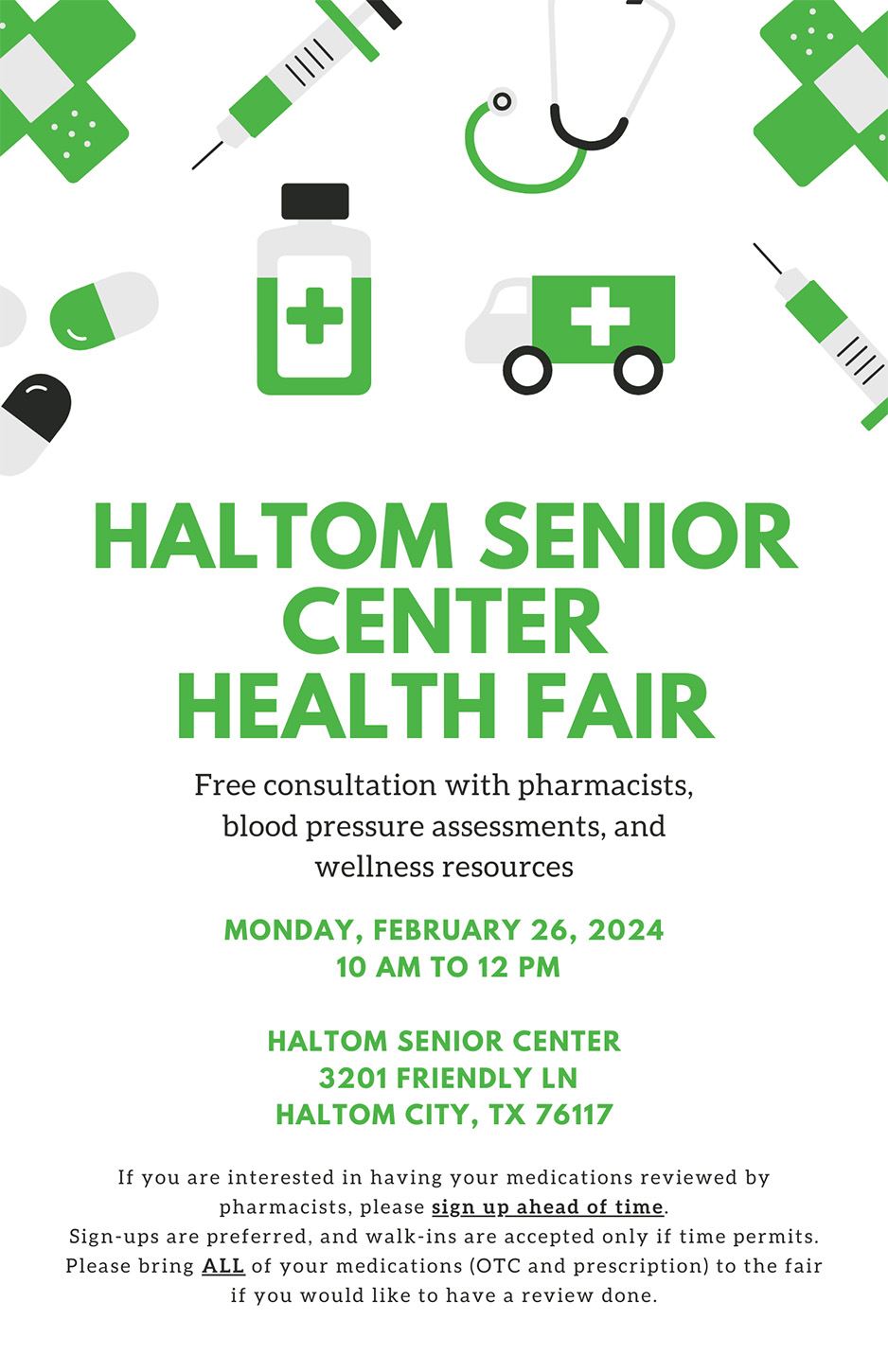 Haltom Senior Center Health Fair flyer